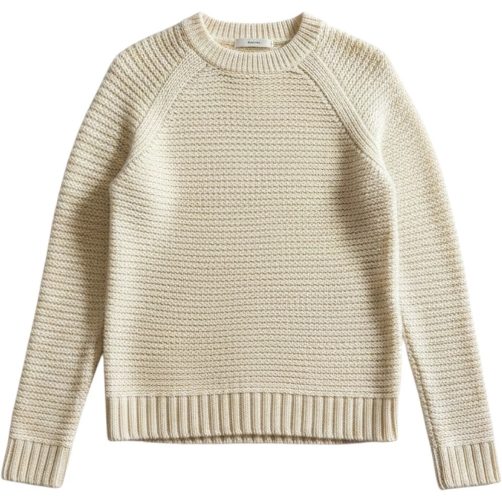 Cream Textured Wool Blend Raglan Long Sleeve Knit Sweater XS Ivory Crewneck